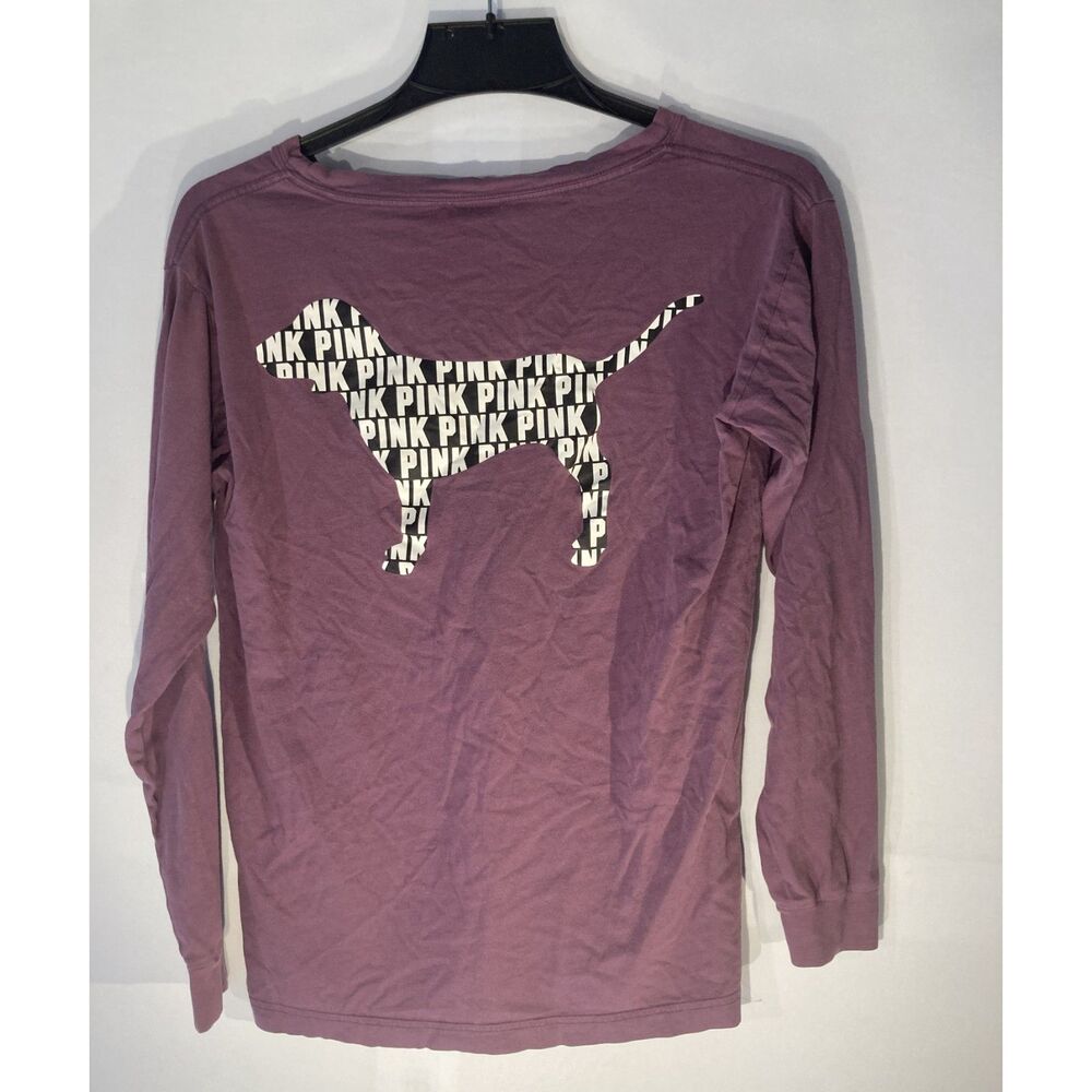 Victoria's Secret PINK Long Sleeve V-Neck Pocket Tee Purple Maroon XS